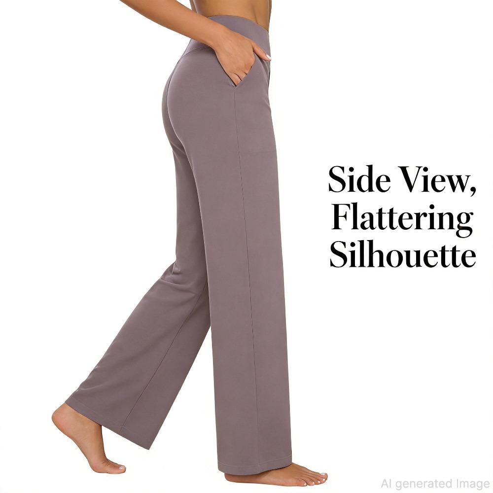 Lässige High Waist Straight Leg Hosen Lockere Tasche Yogahosen Damen Entspannte Passform Sporthosen