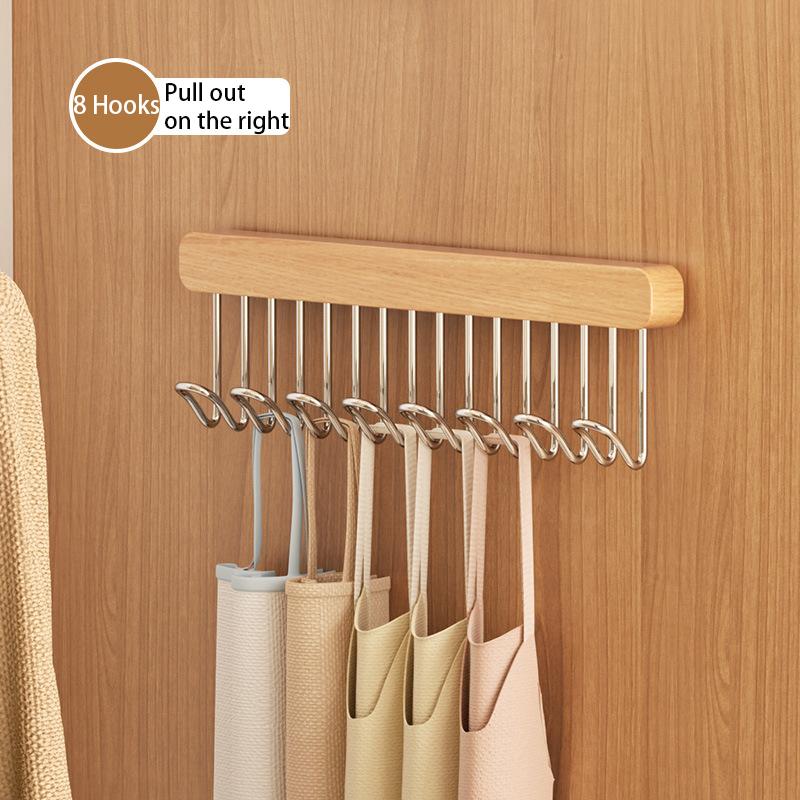 

Выдвижная деревянная вешалка для одежды, многофункциональная вешалка для хранения бюстгальтеров с 8/12 крючками, настенный органайзер для жилета и галстука 1PCS