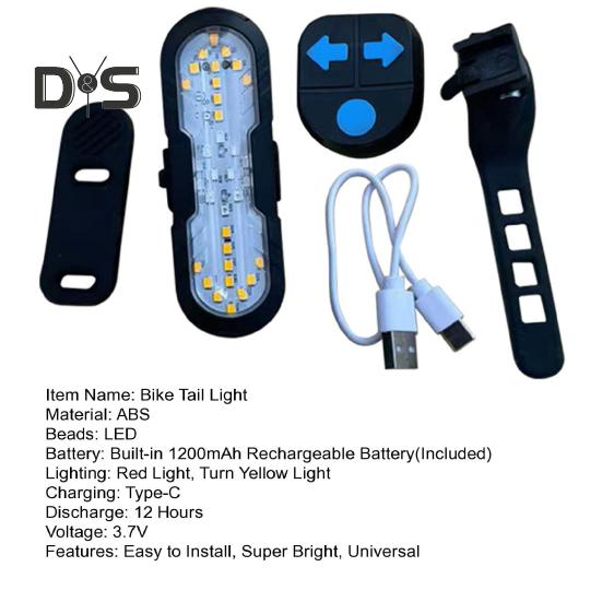 Fahrradrücklicht, wasserdicht, mit Fernbedienung, Blinkerlicht, Typ C, wiederaufladbar, für MTB, Rennrad, Mountainbike, Rücklicht, Nachtfahrten, Fahrradsicherheitswarnlampe
