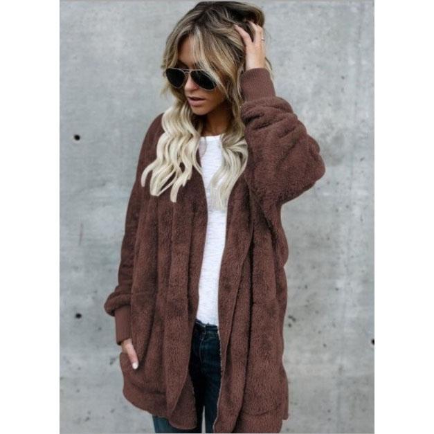 Plus Size Women Winter Warm Coat Jacket Outwear Ladies Cardigan Coat Double Sided Velvet Hooded Coat Fashion Simple