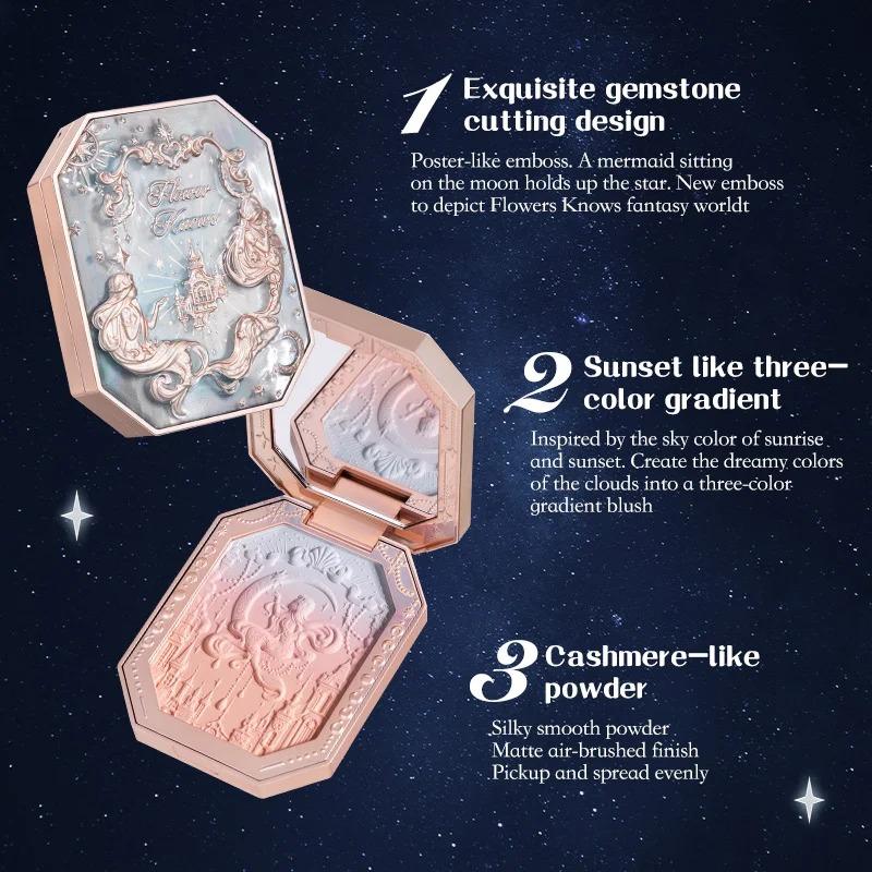 Flowerknow Moonlight Mermaid Wang Blusher Poeder Gradient Blush Langdurige Matte Finish Gezichtspoeder
