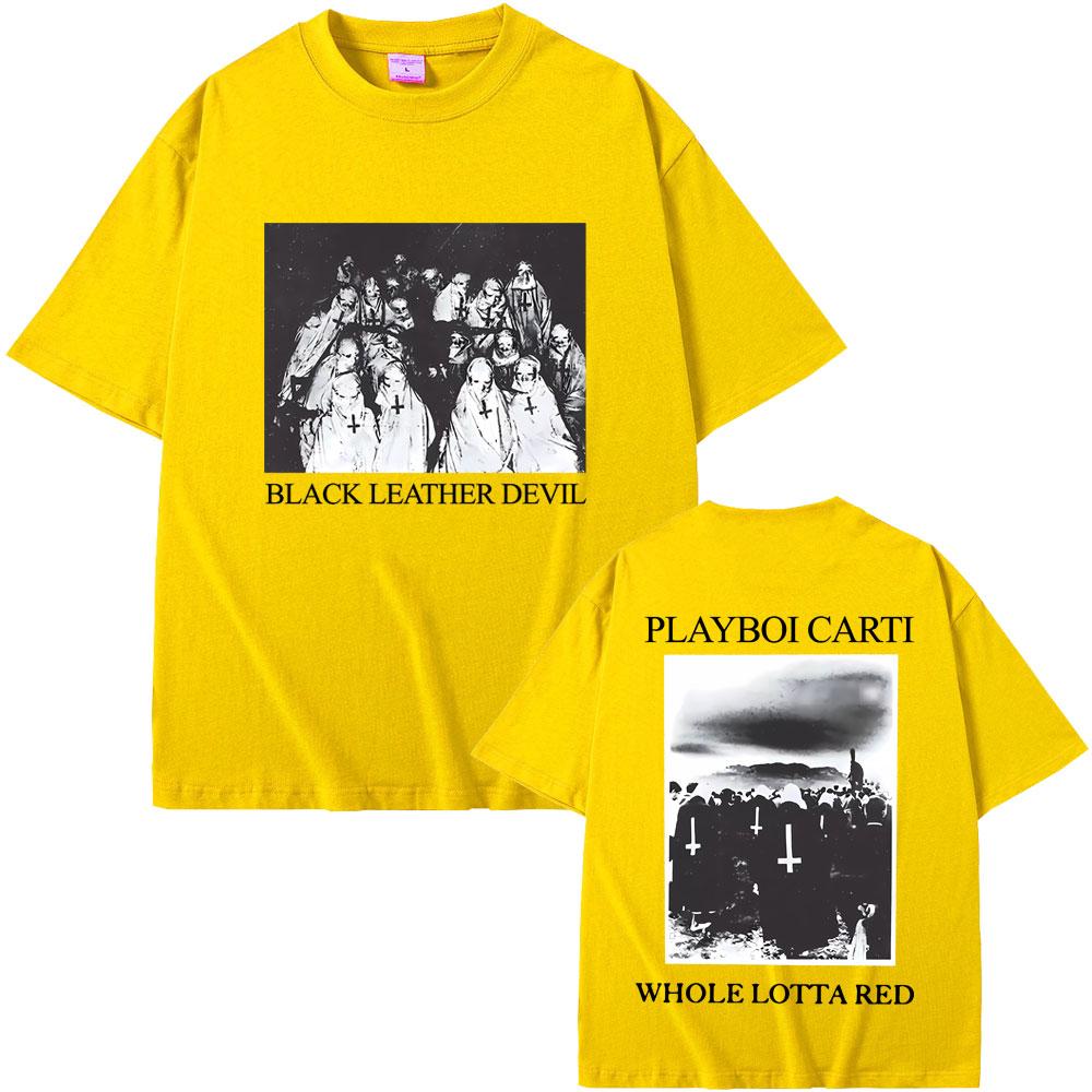 Rapper Playboi Carti Black Leather Devil Whole Lotta Red Graphic T Shirt Men Vintage Oversized Tshirt Cool Hip Hop Opium T-shirt