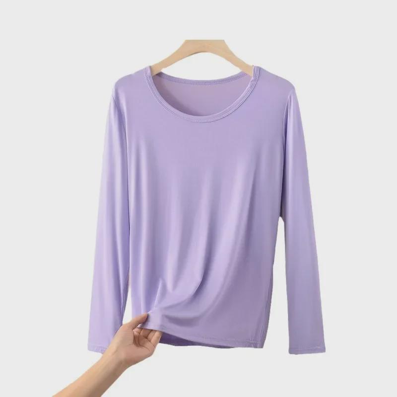 Plus Size Modal Long-Sleeve Loose Fit Round Neck T-Shirt for Women