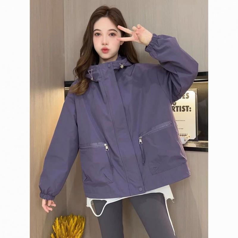 

Осень Зима Женский Свободный Повседневный Кардиган Пальто Однотонный Женский Винтажный С Капюшоном Модный Спортивный Верхняя одежда Топ S фиолетовый