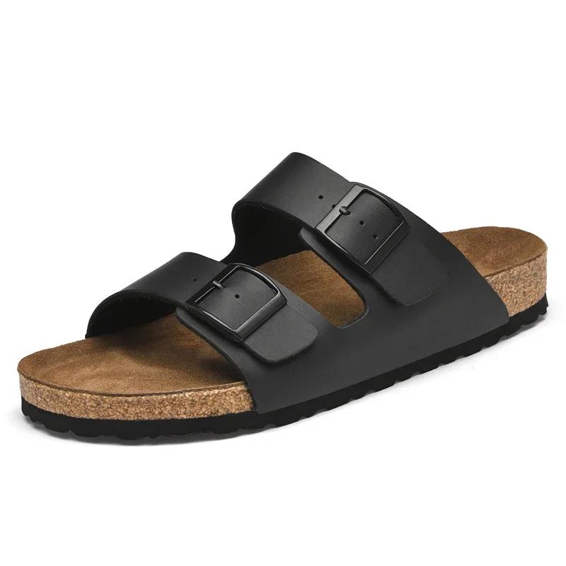 

Summer Mens Genuine Leather Casual Sandals Slippers Anti-Slip Soft Sole Breathable 2-in-1 Shoes for Outdoor Beach Slippers 35-46 46 чорний