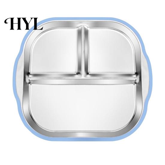 Silicone Sleeve Toddler Plate Stainless Steel with Suction Base 3-Compartment Baby Mess-free Mealtime Set Bowl Non-Slip Grip Unbreakable Metal