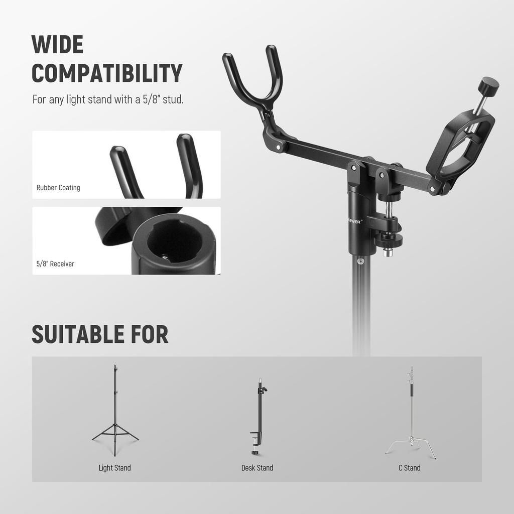 NEEWER Microphone Boom Arm, Microphone Boom Pole Support Holder with 58" Studs, for Light Stands, Microphone Stands, C-Stands, Metal, Non-Slip, DSLR