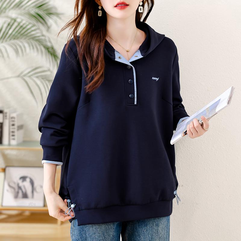 DIMANAF 2025 New Autumn Plus Size Hoodie Women Buttons Pullovers Tops Solid Fashion Loose