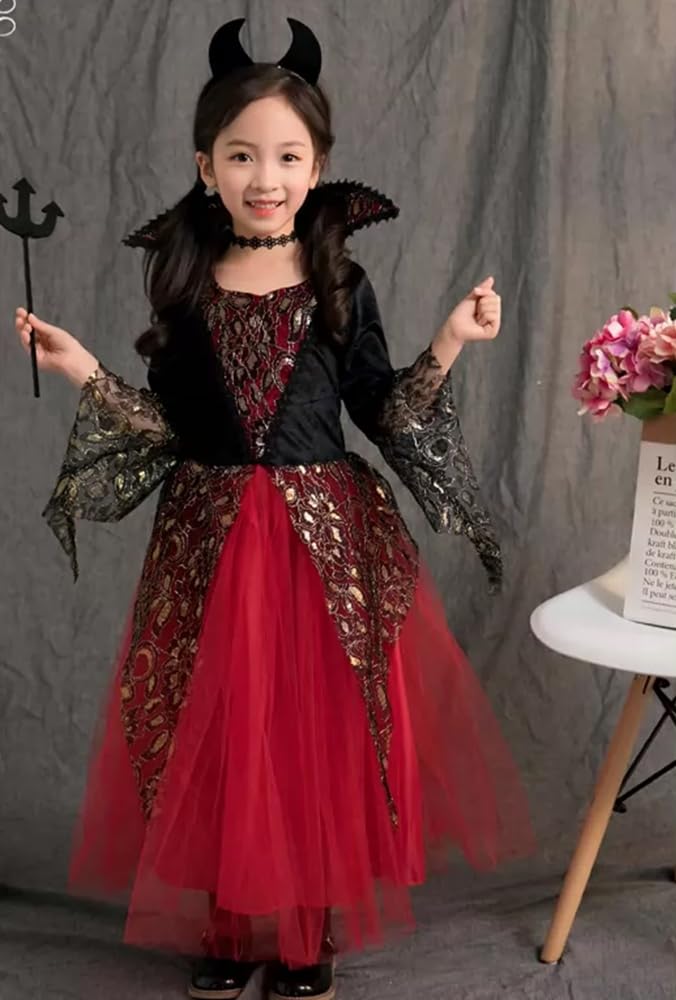 [Madrugada] Vampire Princess Halloween Costume Set (2 pieces) with Tattoo Stickers - Girls' S800 (120cm)