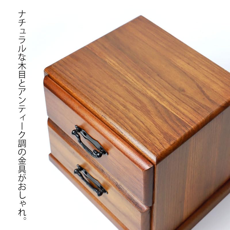 Wooden dresser mini chest two drawers Japanese style tabletop two-tier drawer small item storage organizer holder desk interior antique room urushi