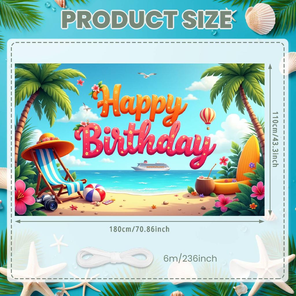 Birthday Party Banner Colorful Floral Birthday Celebration Backdrop Summer Birthday Background Surfboard Pattern For Pool Party