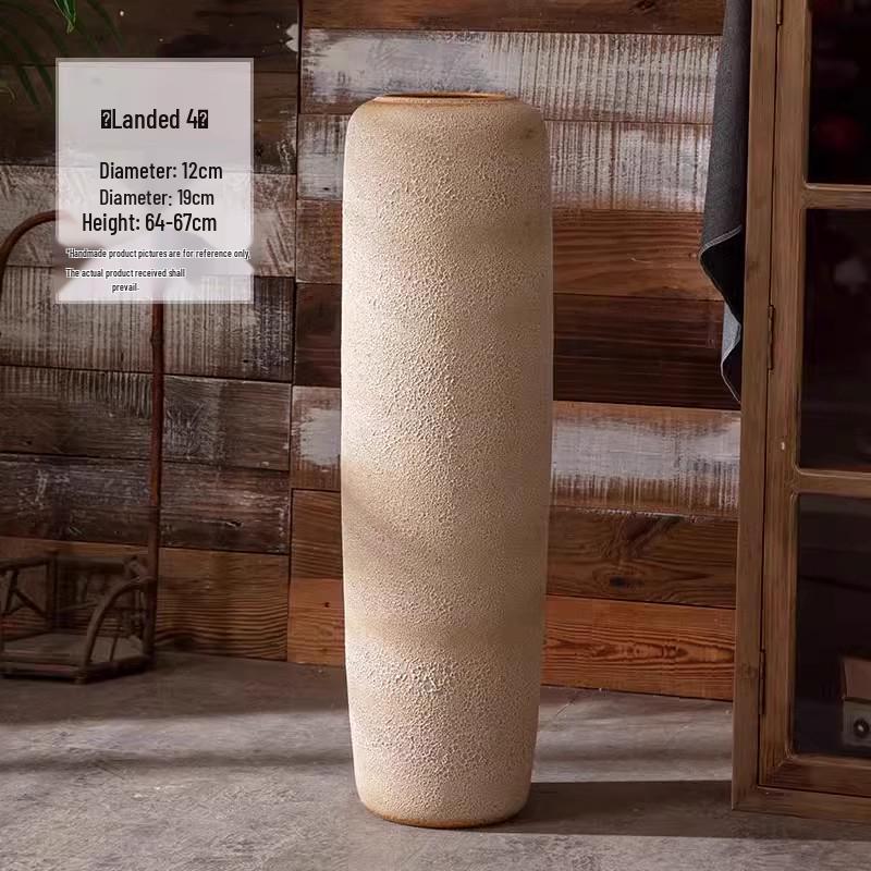 Handmade Retro Nostalgic Large Ceramic Floor Vase – Coarse Pottery Feng Shui Decor for Living Room or Hotel.