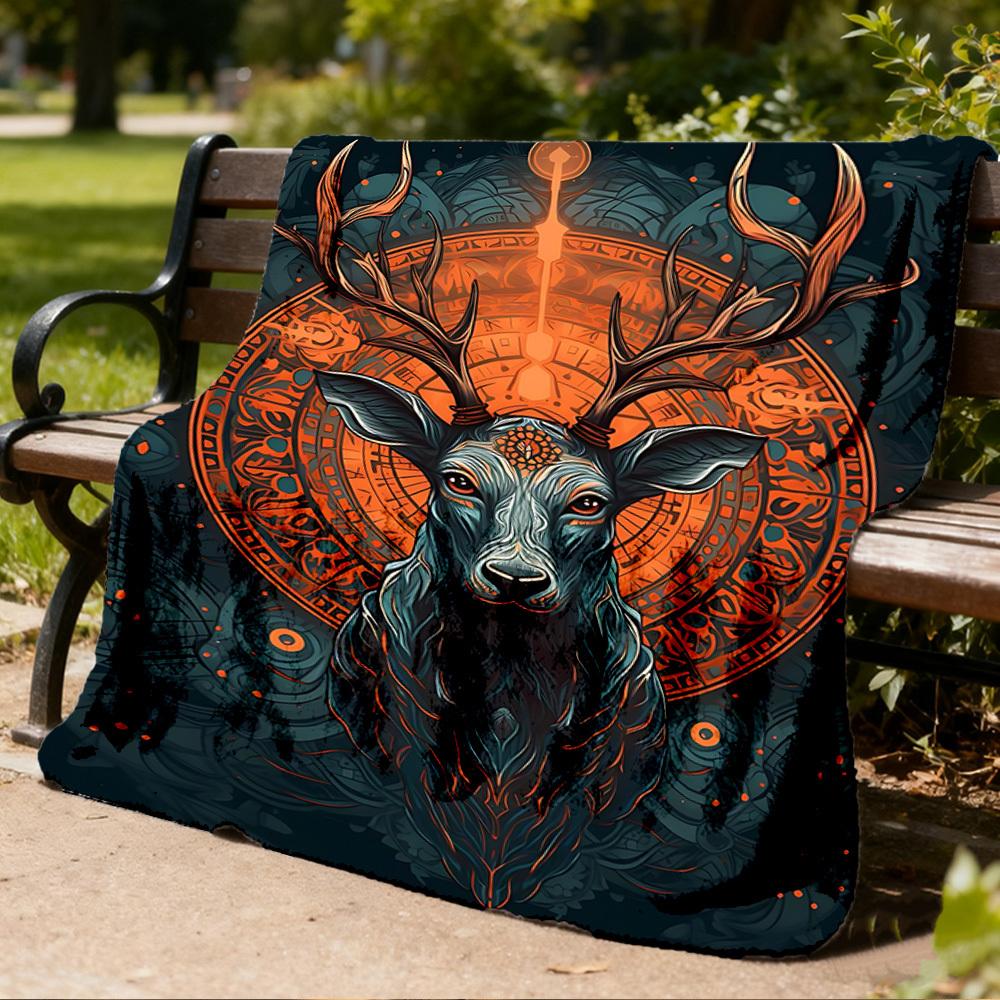 1pc Deer Head Artwork Print Outdoor Blanket, Lightweight Polyester,