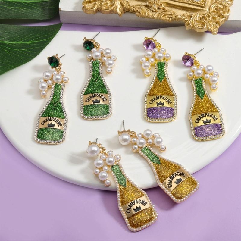 Festive Bottle Champagne Earrings Unique Designs Carnivals Stud Earrings Lightweight and Comfortable Earrings Jewelry