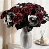 Black and White Roses Cemetery Roses Long Stem with Leaves Black Bouquet