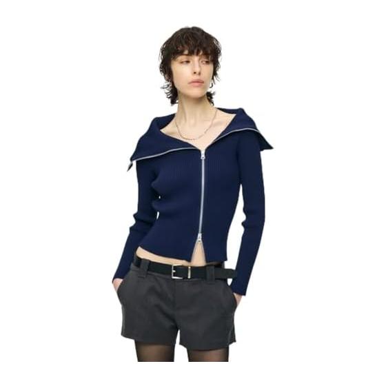 [Mousy] BIG COLLAR ZIP UP Knit 010IA270-6271 Women s