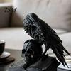 Industrial Decor for Bookshelf Black Raven Skull Statue, 3D Printed Gothic Crow Figurine Desk Vintage Style Resin Sculpture Shelf, Spooky Halloween