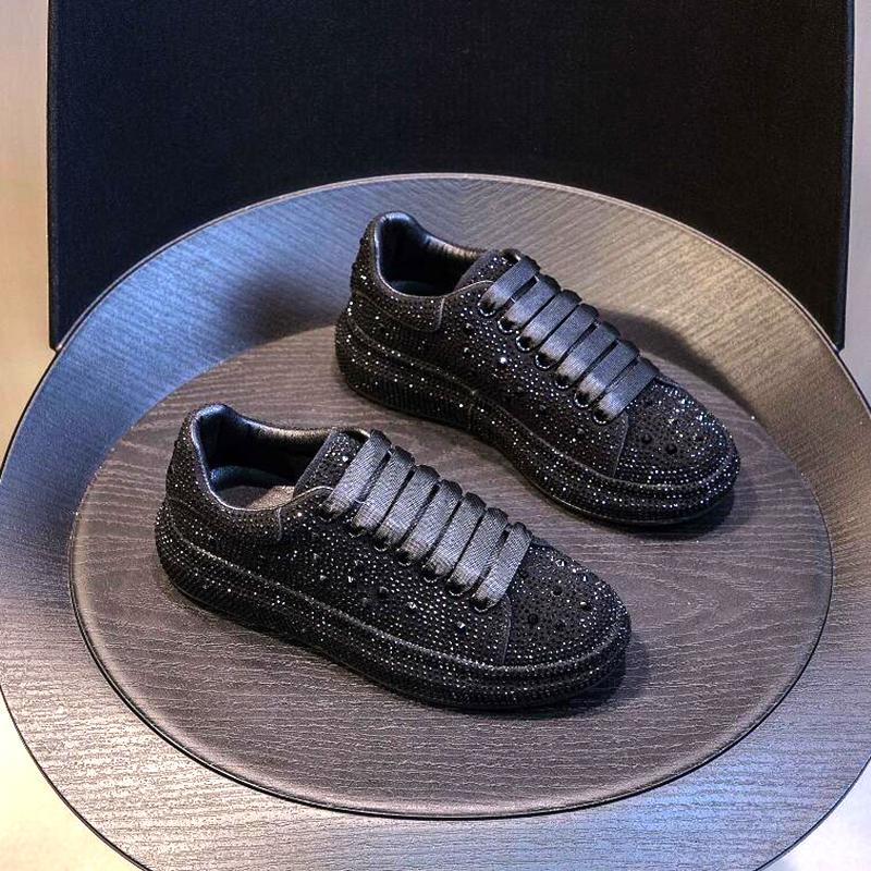 Fashion Leather Low-top Hot Diamond Sneakers for Men and Women, Red Style Lace-up Casual Daddy Shoes, Plus-size Sports Shoes 45, 46 A8