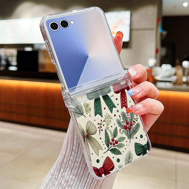 Pink Black Bowknot Pattern Phone Case For Samsung Galaxy Z Flip 7 FE 6 5 4 3 5G Folding Hard PC Clear Cover For Samsung Z Flip7