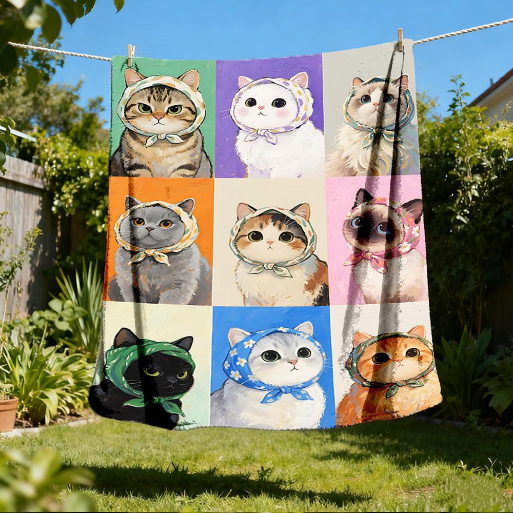 1pc Cat Scarf Outdoor Flannel Throw Blanket Soft, Cozy, Warm All Season, Machine Washable,