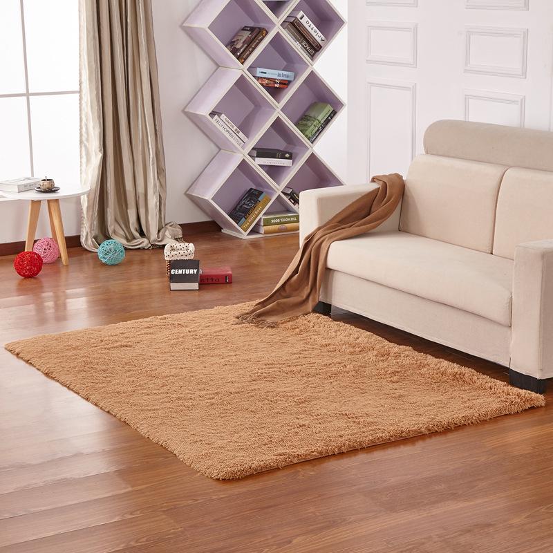 Simple Solid Color Silk Plush Tie-dye Long-haired Tea Mat Living Room Bedroom Balcony Household Carpet Floor Mat