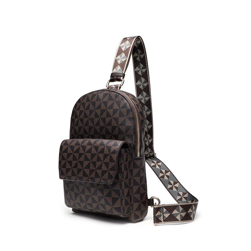 Unisex Versatile High-end Breast Bag Retro Rhombus Printing Crossbody Shoulder Bag Multi-layer Storage Mobile Phone Bag