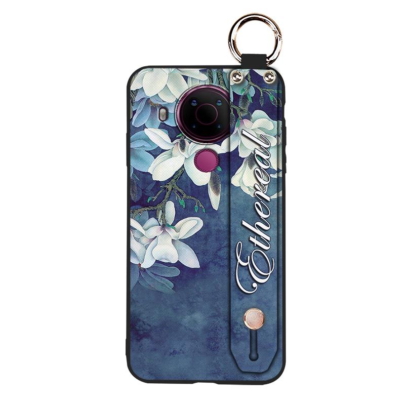 Back Cover Anti-dust Phone Case For Nokia 5.4 Wrist Strap Anti-knock Kickstand Shockproof Wristband Flower Phone Holder