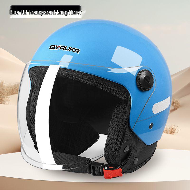Certified Unisex All-Season Electric Vehicle Half Helmet - Safe & Stylish HD Transparent Anti-Fog Short Lens