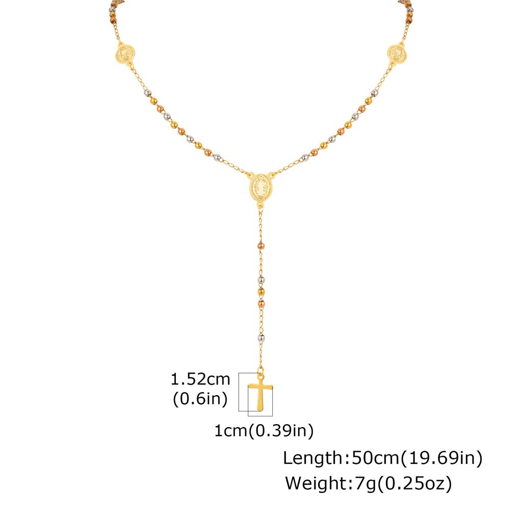 Vnox Dreifarbige Rosenkranz Jungfrau Maria Halskette Für Frauen Edelstahl Modeschmuck Heiliger Benediktus Kreuz Y-förmige Halskette