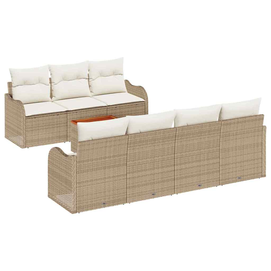 Garden Sofa Set with Cushions 8 Pcs Beige Poly Rattan