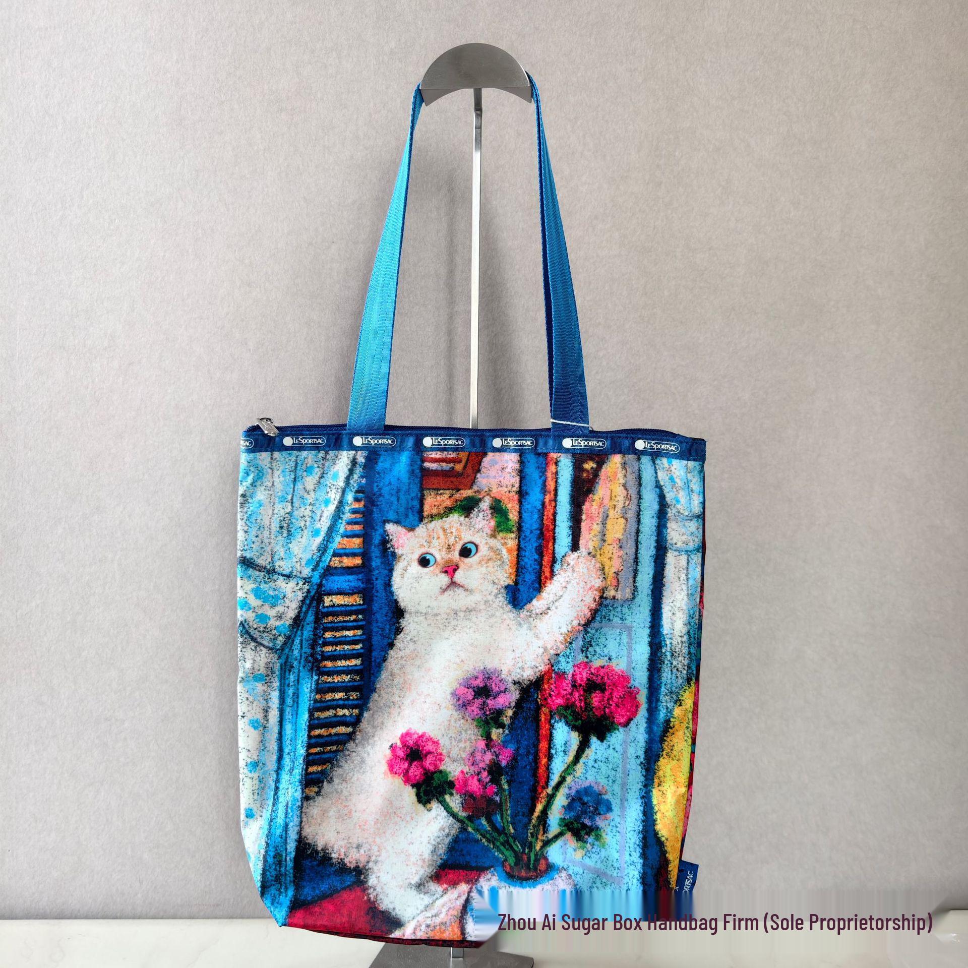 2025 Douya Cat Print Canvas Shoulder Tote - Large Capacity & Versatile Nylon