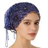 Turban Hat for Women Lace Bead Muslim Hijab Beanie Cap Shinny Bonnet Hat With Beaded Fringe Women's Head Wraps Floral Embroidery Beaded Headwrap Cover