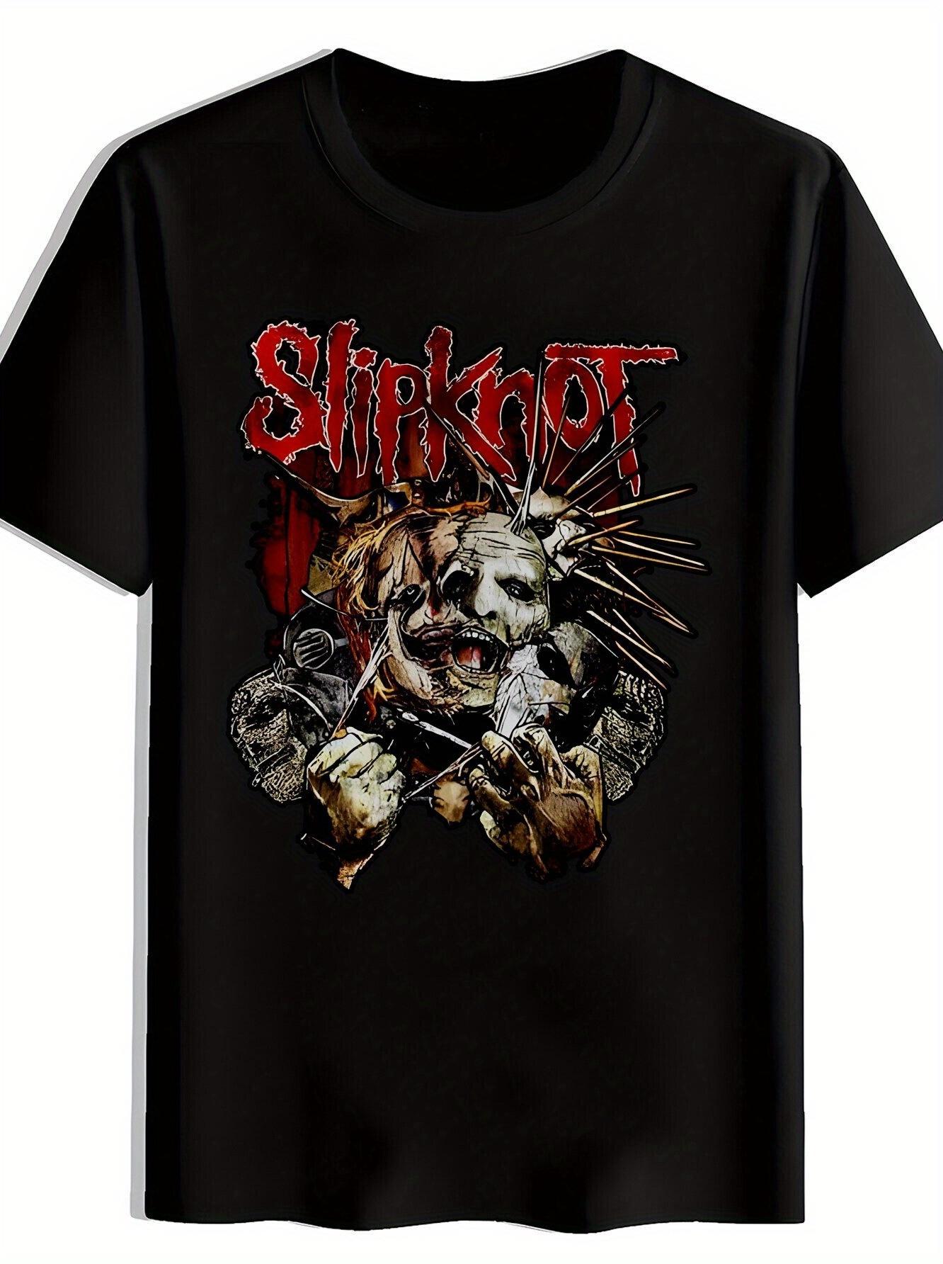 Slipknot Graphic T-shirt - Black Retro Rock Band Tee with Iconic Logo S