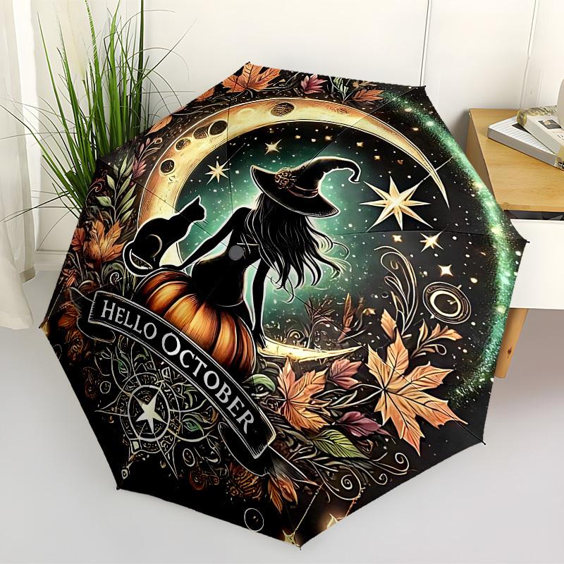 1PC Witch Moon Auto Folding Umbrella - Compact 8-Rib Design, Durable Plastic & Iron, Lightweight for Outdoor Daily Use070