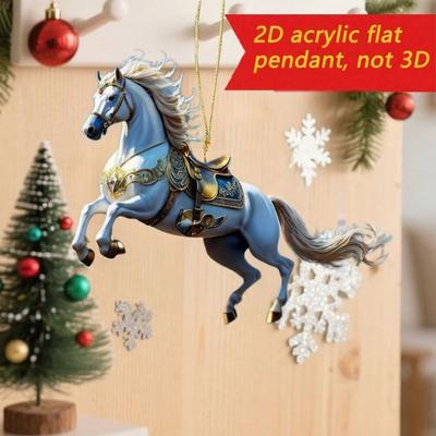 Ozdoba wisząca 2D Koń Akrylowa Płaska Dekoracja Konia Ozdoba na Choinkę dla Miłośników Koni Prezenty Jeździeckie Dekoracja Świąteczna