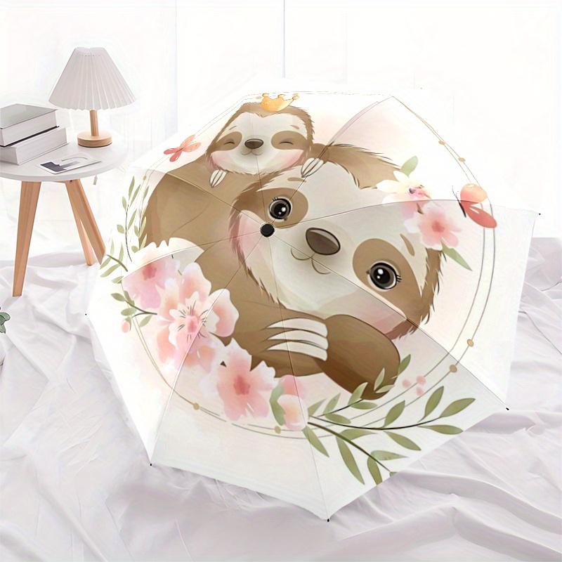 

1pc Cute Sloth Family Design Cartoon Umbrella, Portable 3-Fold Compact Umbrella, Suitable for Camping, Hiking and Travel, Ideal Easter Birth
