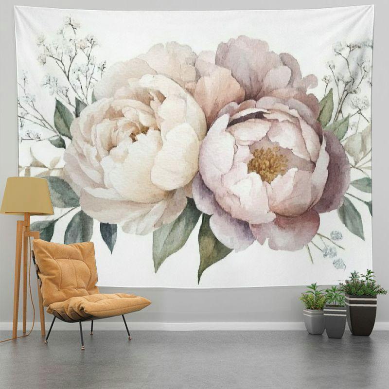 1 piece watercolor peony bouquet tapestry, polyester fabric, machine washable, suitable for living room and bedroom decoration
