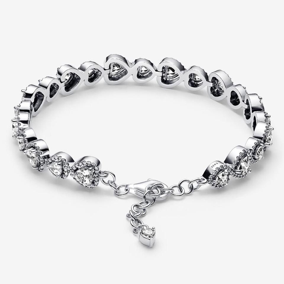 Neues 925er Silber Funkelndes Herz zu Herz Ewige Rose Tennis Schiebearmband Mode DIY Charme Schmuck Exquisites Geschenk