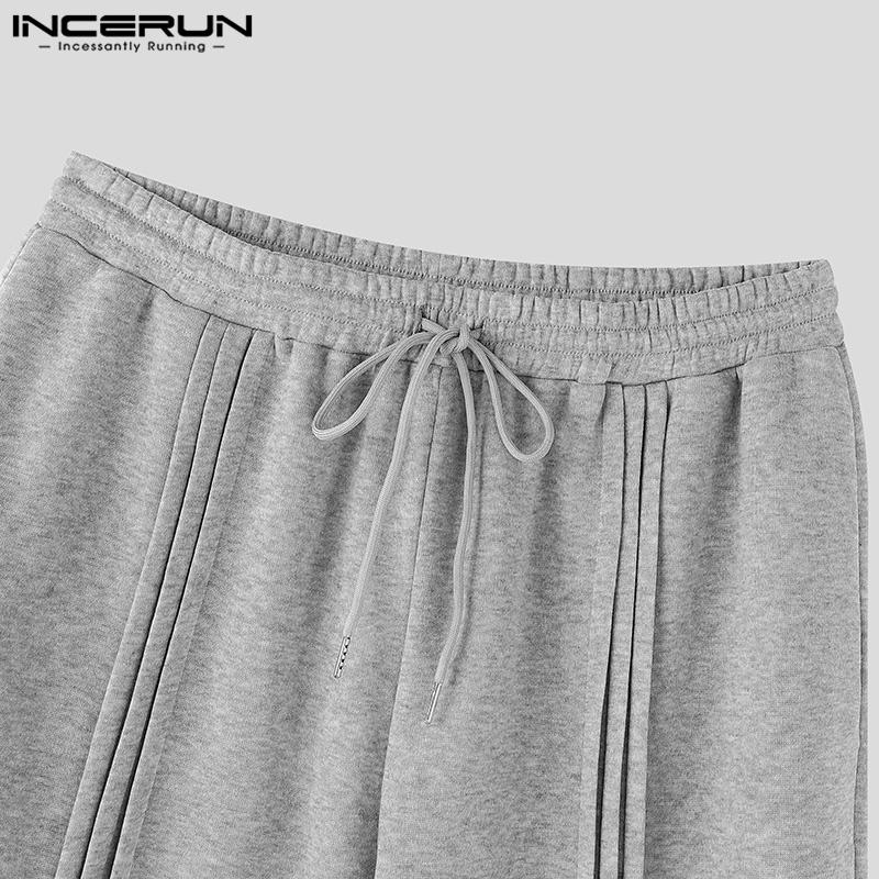 INCERUN Men Drawstring Elastic Waist Rumple Long Sweatpants Casual Loose Sport Trousers
