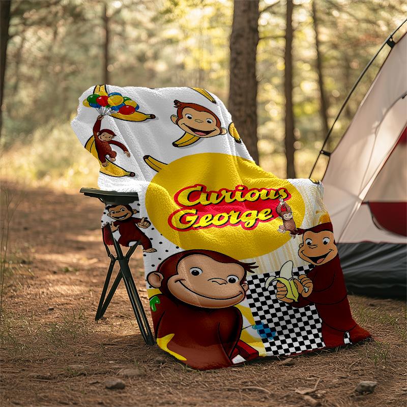 1pc Curious George8 Theme Blanket - Digital Print, Polyester, Cozy for All Seasons, Perfect for Outdoor, and Travel