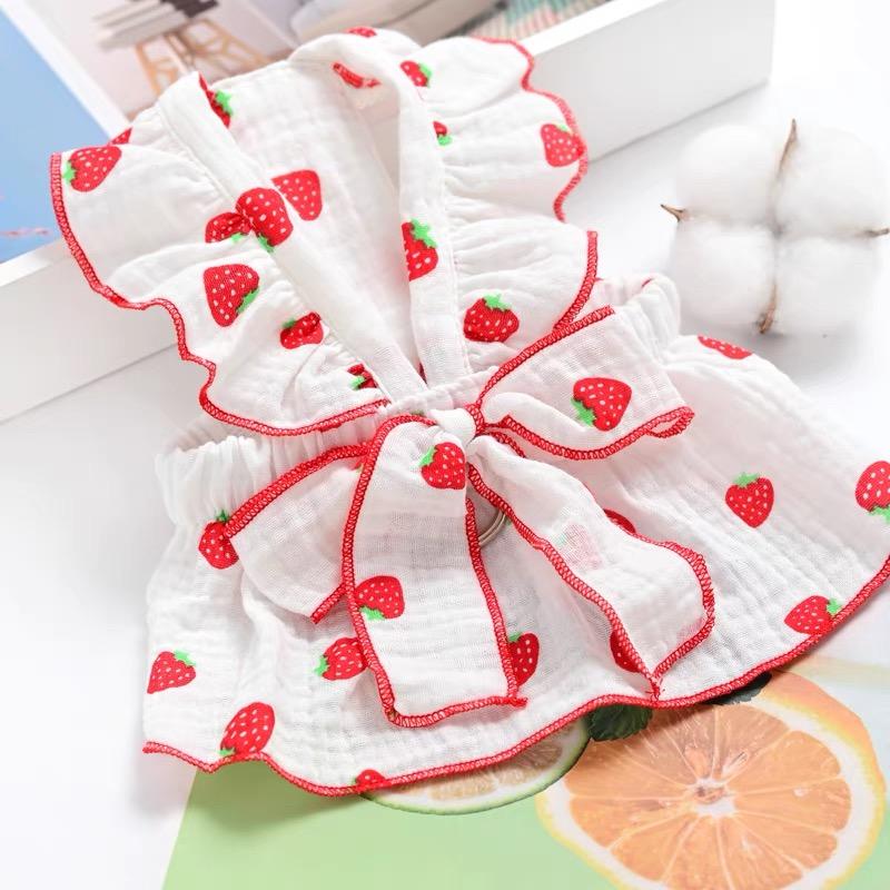 Strawberry Print Pet Dog Dress 2026 Dog Clothes Cute Bow Summer Puppy Costume Chihuahua French Bulldog Clothing Cat Dog Swimsuit