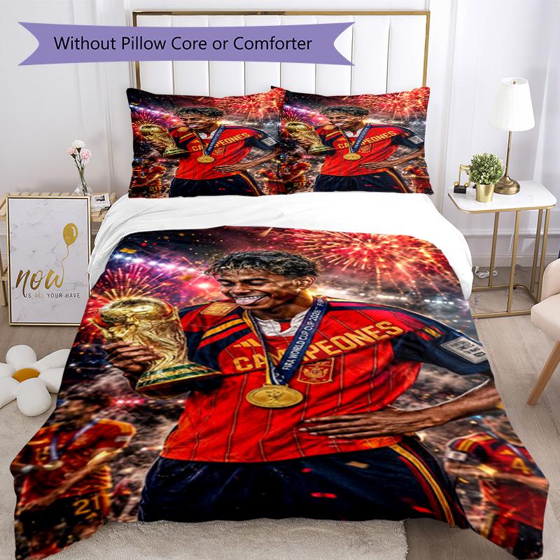 Lamine Yamal Barcelona Football Jersey Bedding Set,Comfort Bed Linen for Boys Room Decoration,Perfect Gift for Match Fans,Wrinkle Resistant Duvet Cove