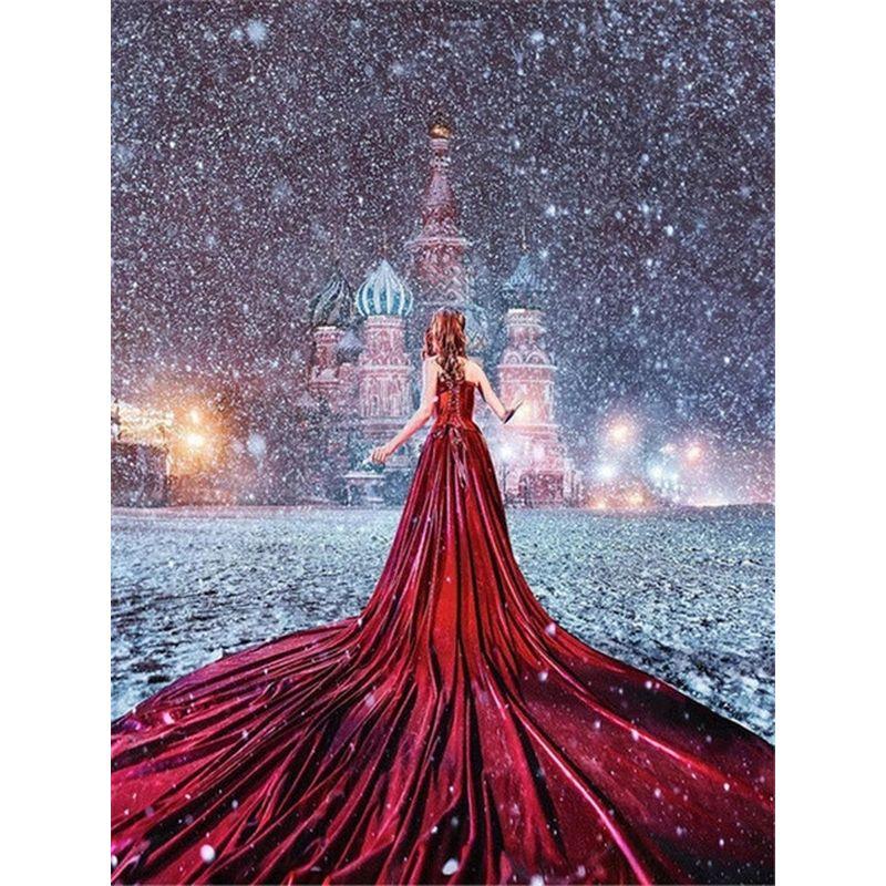 

5d Алмазная картина Женщина Полный дрель Круглая алмазная вышивка Замок Пейзаж Ремесло Взрослые Подарочный декор Full Round 20x30CM