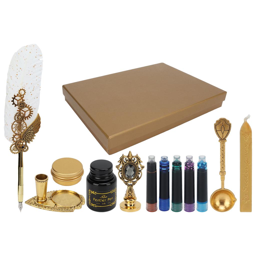 Feather Pen Business Fire Lacquer Stamp European Retro Style Sprinkled Gold Feather Stainless Steel