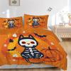 3pcs Cat Skull Halloween Elements Printed Quilt Set - Includes 1 Quilt Cover and 2 Pillowcases, Machine Washable - Suitable for All Seasons.H020