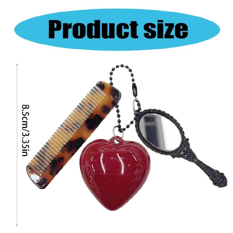 Leopard Print Comb Pendant Keychain Mirror and Heart Charm Keyring Daily Use Bag Pendant Beauty Tool Unique Gift