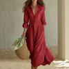 2026 Long Sleeve Dress Women Single Breasted A-line Solid Color Casual Fashion