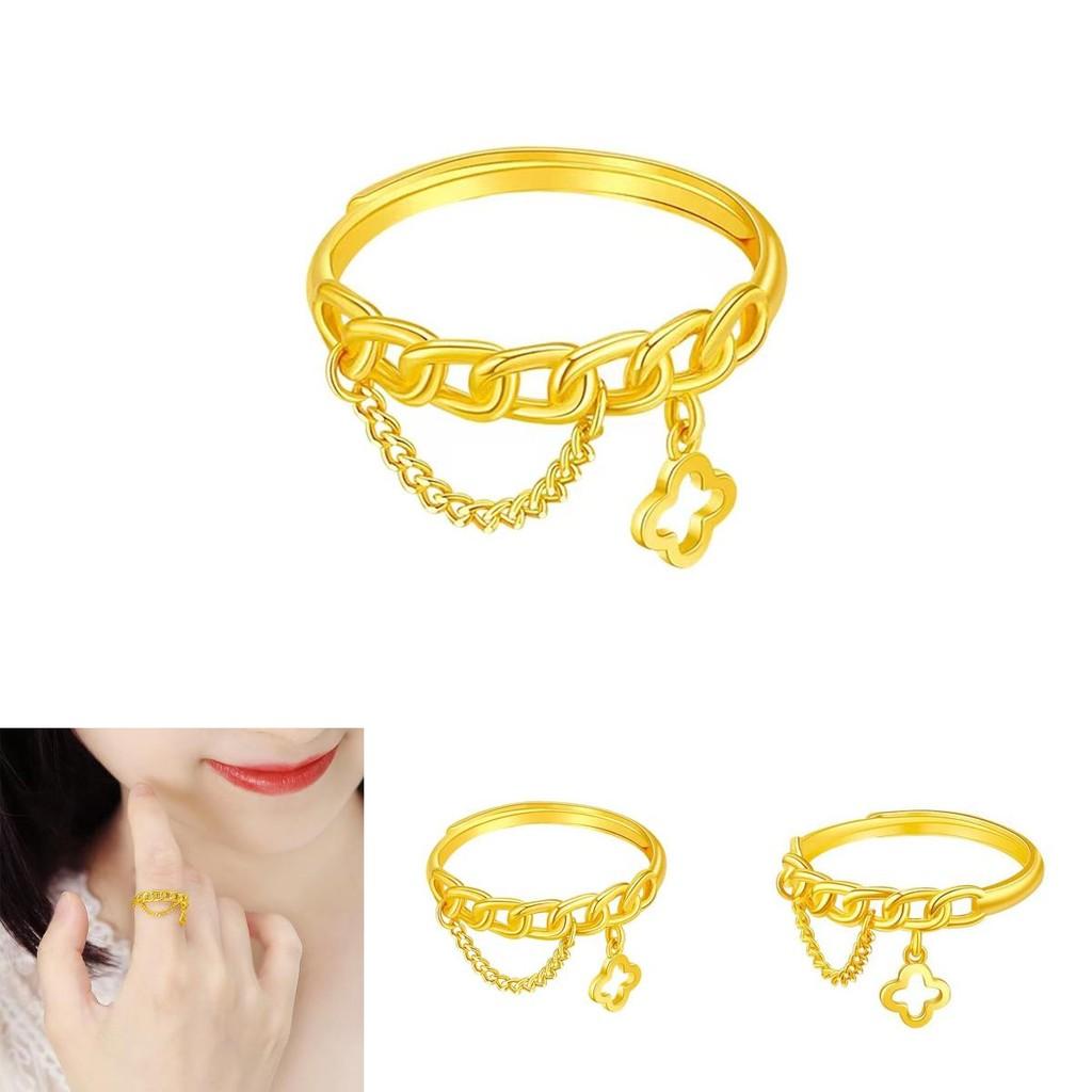 Luxurious Women's Four Leaf Clover Ring Trendy Gold Plated Copper Jewelry