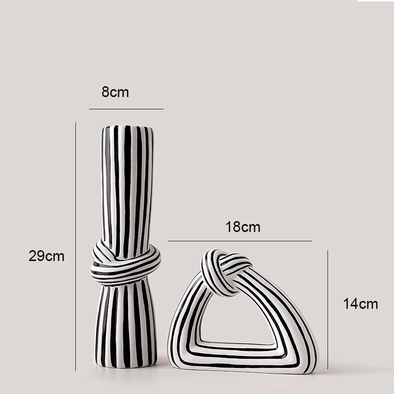 Ceramic Vase  Black White Striped Knot Decor sculpture Desktop Art Ornament Creative Flower Arrangement Vase Living Room Decor