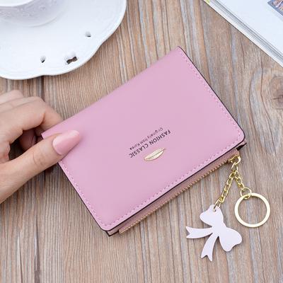 Kadın Moda Akıllı Fermuar Cüzdan Anahtarlık ile Kısa Bifold Çoklu kart Yumuşak Pu Deri KIMLIK Penceresi Kart Sahibinin